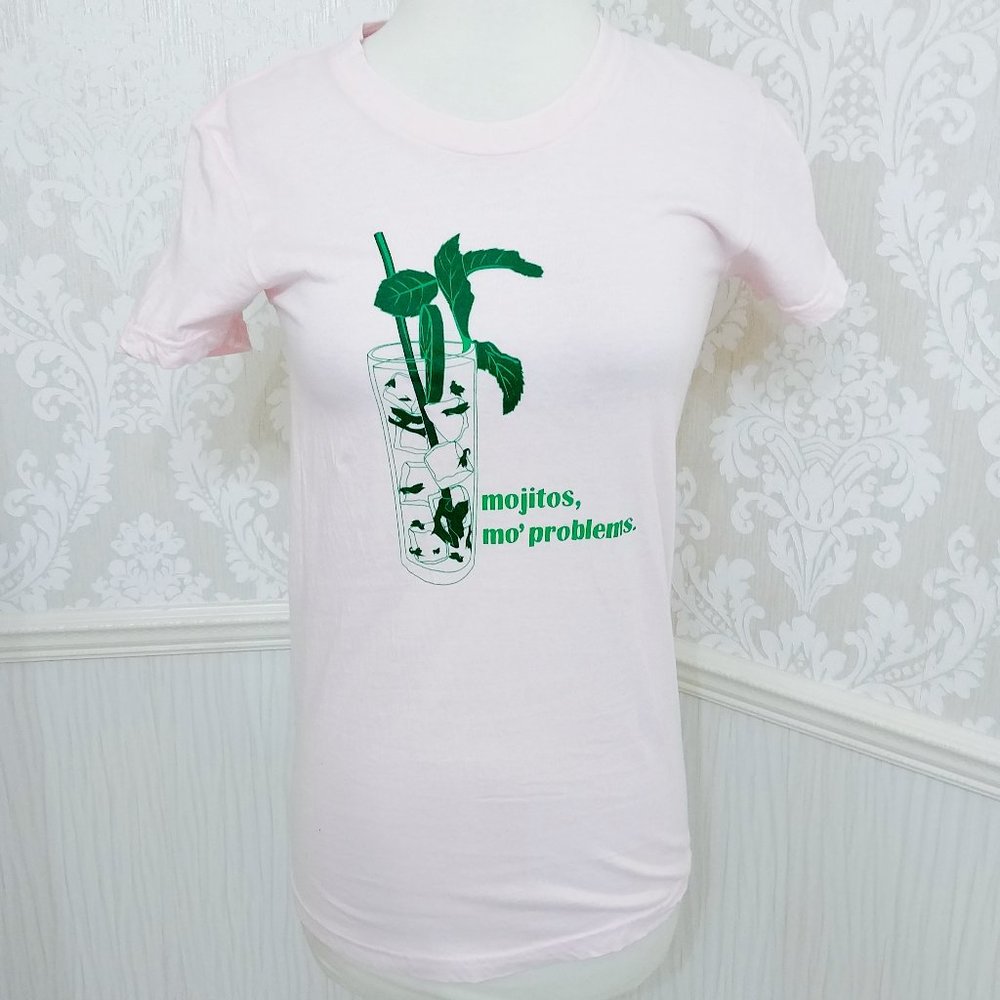Mojitos Mo Problems Pink Funny Graphic T-Shirt Tee